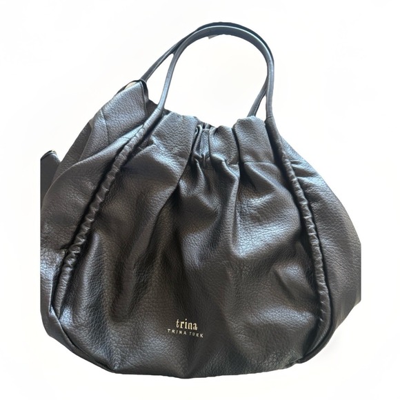 Trina Turk Handbags - Trina‎ Turk Medium Gathered Tote Black Double Handle & Shoulder Strap Zip Pouch